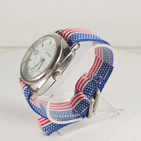 Gossip Quartz Watch White Dial 39mm Case Red White Blue Fabric Band Tested - Picture 13 of 15
